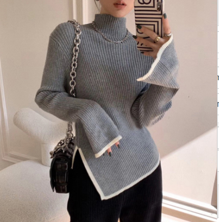Chic Contrast Trim High-Neck Sweater